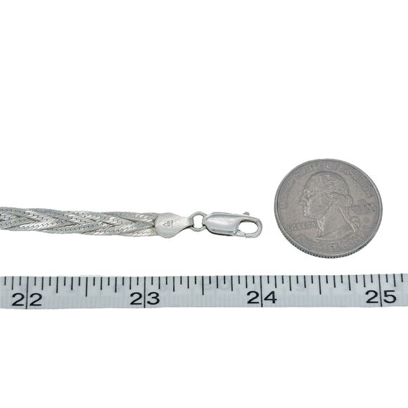 Vintage Italian Sterling Silver 925 6.2mm Braided Flat Herringbone Necklace 24" - Picture 3 of 4